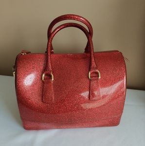 Furla Red Satchel with Gold Accents